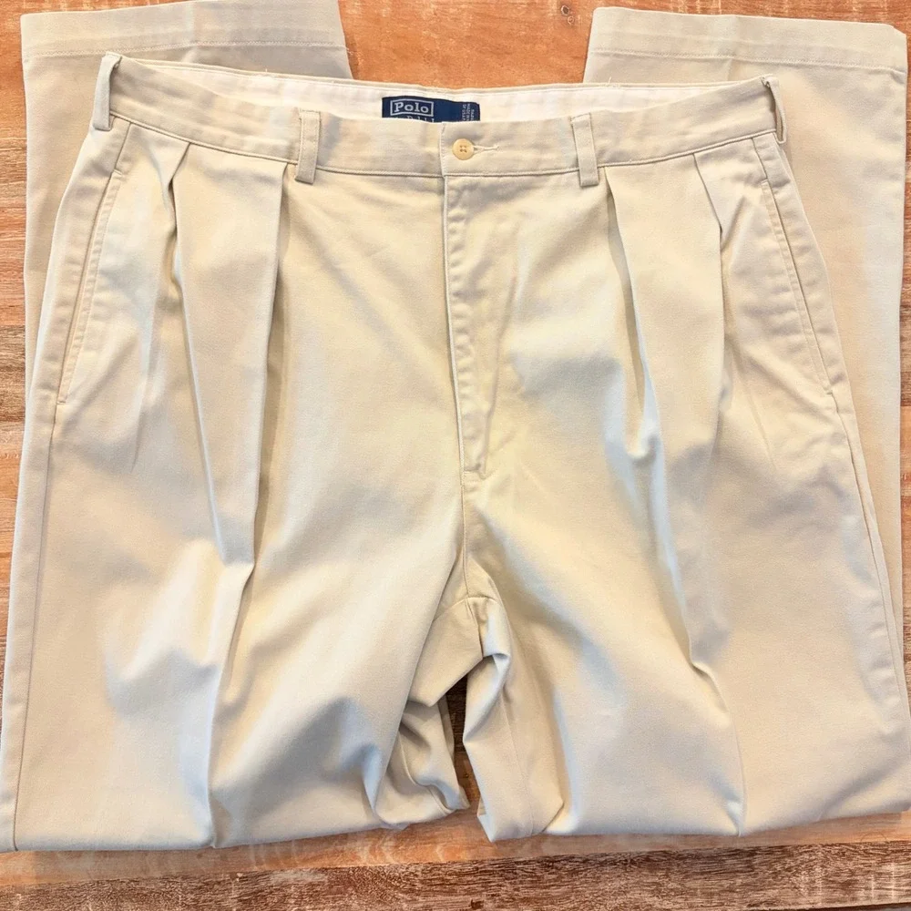 Polo Ralph Lauren Andrew Pant Mens 40x32 Khaki Tan Pleated Chino Cotton Pants